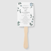 Weddenprogramma | Waterverf Dusty Blue Floral Handwaaier (Voorkant)