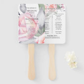 Weddenprogramma | Waterverf Roze rozen Handwaaier (Voorkant en achterkant)