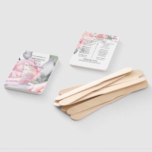 Weddenprogramma | Waterverf Roze rozen Handwaaier (Niet-gemonteerd)