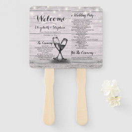 Weddenprogramma's Champagne Glass Rustic Wood Ligh Handwaaier