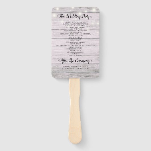 Weddenprogramma's Champagne Glass Rustic Wood Ligh Handwaaier (Achterkant)