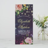 Weddenprogramma's Chic Floral Paarse String Lights Programmakaart (Staand voorkant)