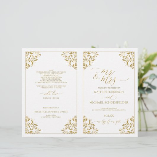 Weddenprogramma's  Elegant Calligraphy-Gold) (Staand voorkant)