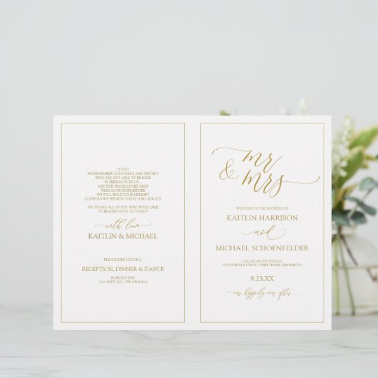 Weddenprogramma's Elegant Skinny Calligraphy (Gold (Staand voorkant)