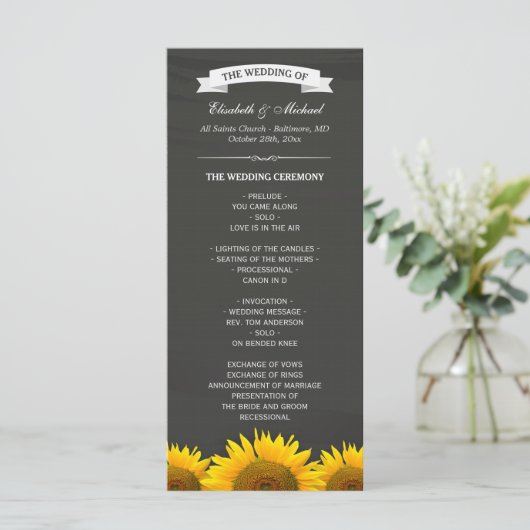 Weddenprogramma's Elegant Sunflower Chalkboard Programmakaart (Staand voorkant)