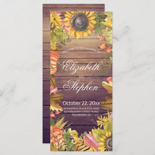 Weddenprogramma's herfst Maple Leaves Pumpkins Woo Programmakaart (Voorkant / Achterkant)