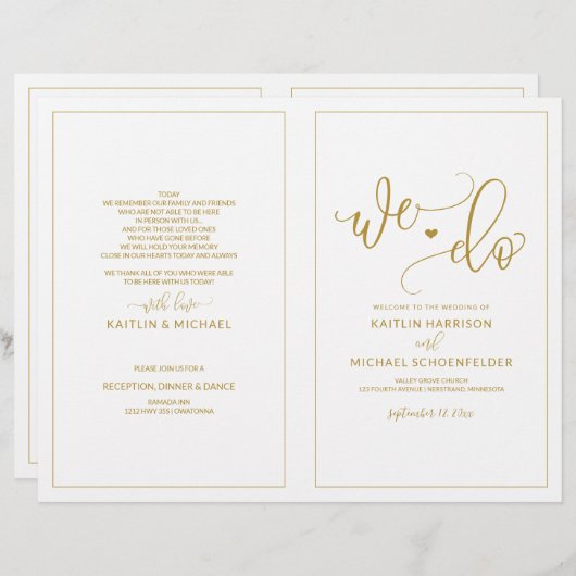Weddenprogramma's Modern Bounce Calligrafie Gold (Voorkant / Achterkant)