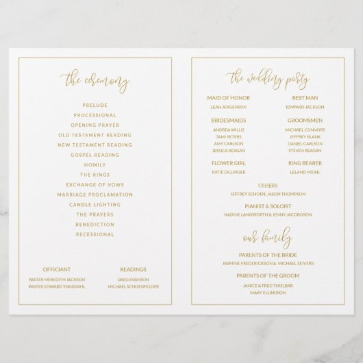 Weddenprogramma's Modern Bounce Calligrafie Gold (Achterkant)