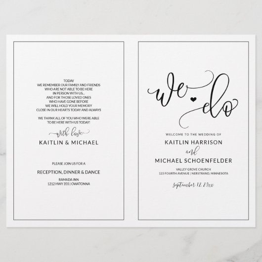 Weddenprogramma's Modern Bounce Calligraphy Black (Voorkant)