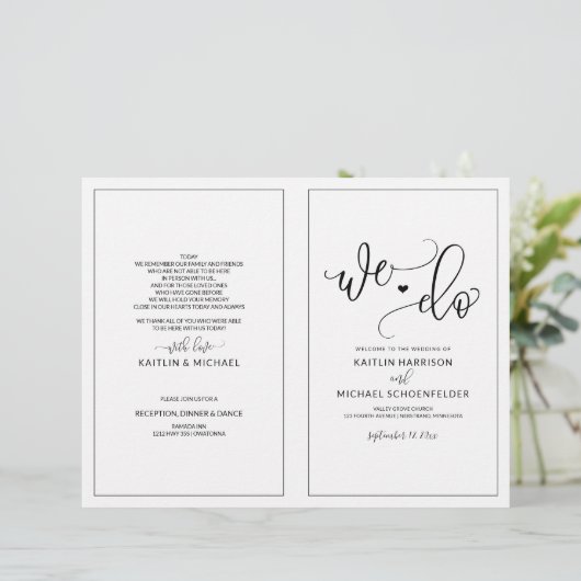 Weddenprogramma's Modern Bounce Calligraphy Black (Staand voorkant)