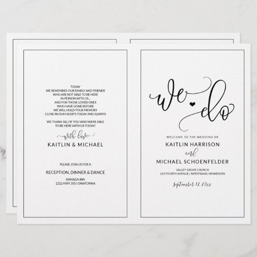 Weddenprogramma's Modern Bounce Calligraphy Black (Voorkant / Achterkant)