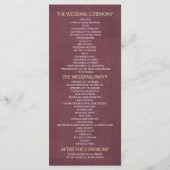 Weddenprogramma's Modern Golden Rozen Burgundy Red Programmakaart (Achterkant)