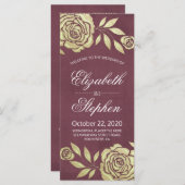 Weddenprogramma's Modern Golden Rozen Burgundy Red Programmakaart (Voorkant / Achterkant)