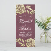 Weddenprogramma's Modern Golden Rozen Burgundy Red Programmakaart (Staand voorkant)