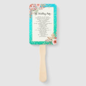 Weddenprogramma's Modern Pink Floral Blauwgroen Go Handwaaier (Achterkant)