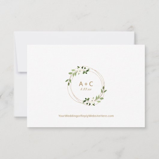 Weddenreactie Online met QR Code Greenery Gold RS RSVP Kaartje (Achterkant)