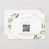 Weddenreactie Online met QR Code Greenery Gold RS RSVP Kaartje (Voorkant / Achterkant)