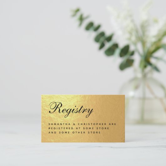 Weddenregistratie Faux Gold Foil Elegant Script En Informatiekaartje (Staand voorkant)