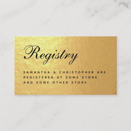 Weddenregistratie Faux Gold Foil Elegant Script En Informatiekaartje (Voorkant)