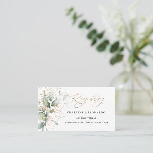 Weddenregistratie Greenery Gold Floral Place Card Plaatskaartje (Staand voorkant)