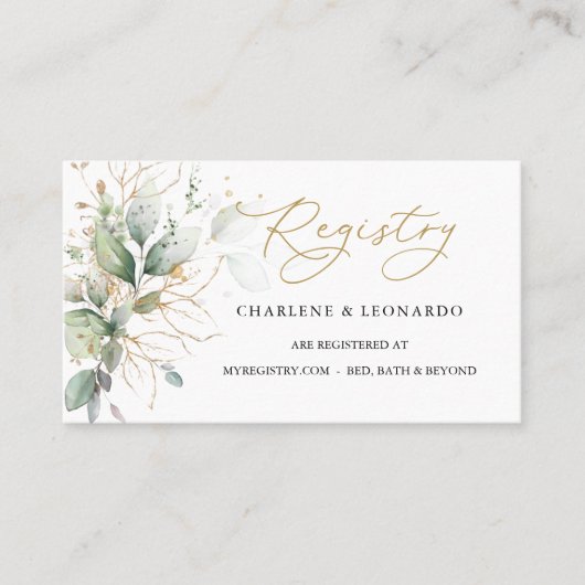 Weddenregistratie Greenery Gold Floral Place Card Plaatskaartje (Voorkant)