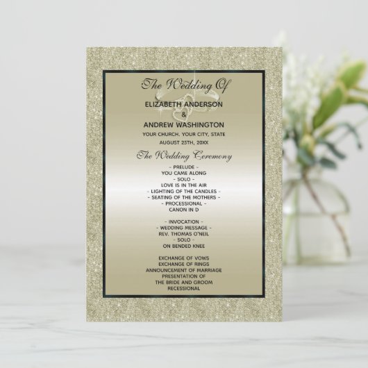 Weddenrennen, Gold Glitter Wedding Program (Staand voorkant)