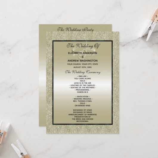 Weddenrennen, Gold Glitter Wedding Program (Voorkant / Achterkant in situ)