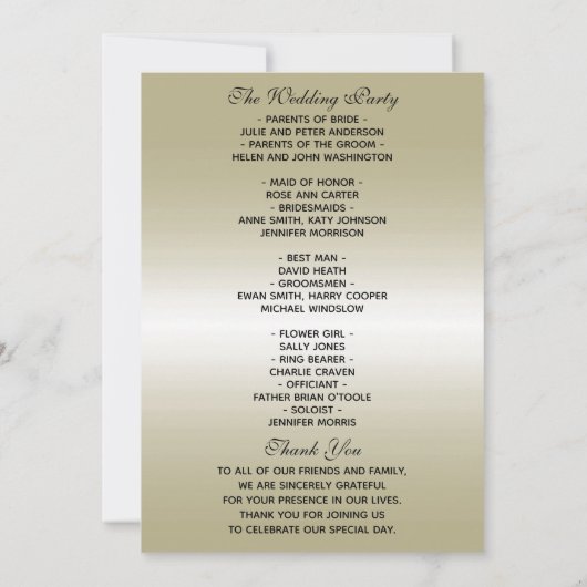 Weddenrennen, Gold Glitter Wedding Program (Achterkant)