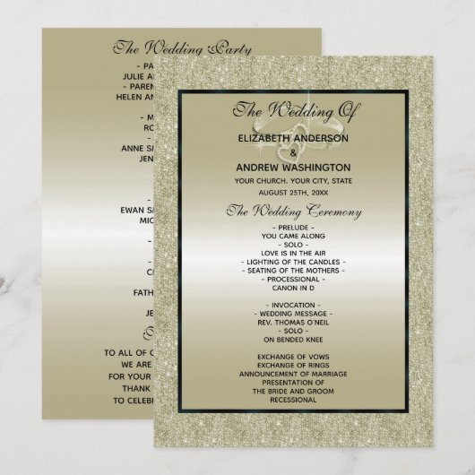 Weddenrennen, Gold Glitter Wedding Program (Voorkant / Achterkant)