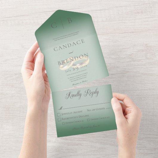 Weddenrennen Modern Emerald Green Dinner All In One Uitnodiging (Afscheurbaar)