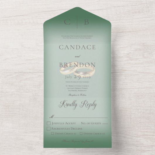 Weddenrennen Modern Emerald Green Dinner All In One Uitnodiging (Binnen)