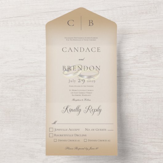 Weddenrennen Modern Tan Dinner All In One Uitnodiging (Binnen)