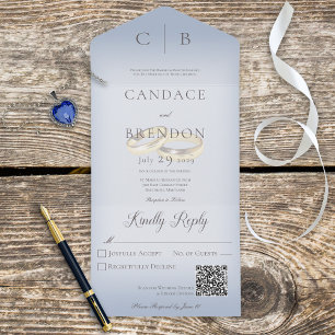 Weddenrennen Moderne Stusty Blue QR Code All In One Uitnodiging