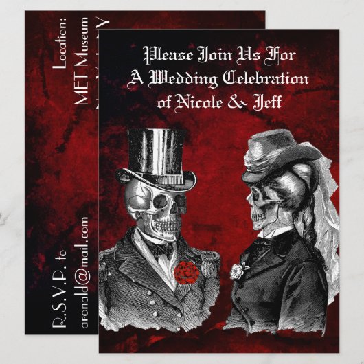 Weddenrennen schedel Couple Aangepaste uitnodiging (Voorkant / Achterkant)