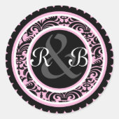 Weddenroze Damask Monogram Initiaal Sticker (Voorkant)