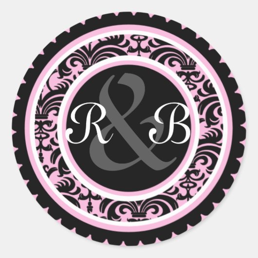 Weddenroze Damask Monogram Initiaal Sticker (Voorkant)
