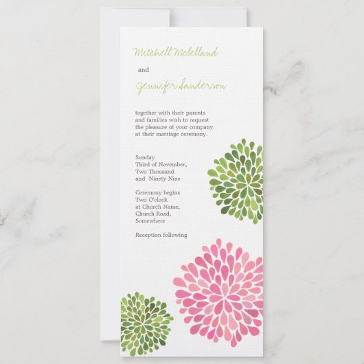 Weddenroze en groene bloemen uitnodiging (Achterkant)