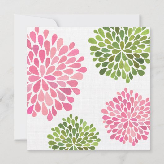 Weddenroze en groene bloemen uitnodiging (Achterkant)