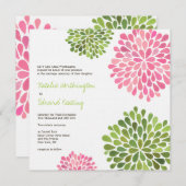 Weddenroze en groene bloemen uitnodiging (Voorkant / Achterkant)