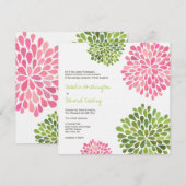 Weddenroze en groene bloemen uitnodiging (Voorkant / Achterkant)