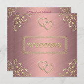 Weddenroze met gouden harten kaart (Voorkant / Achterkant)
