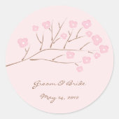Weddenroze op roze Cherry Blossom Ronde Sticker (Voorkant)