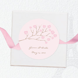 Weddenroze op roze Cherry Blossom Ronde Sticker