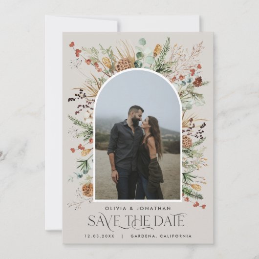 Weddenschap 1 waterverf botanische bloemen save the date (Voorkant)