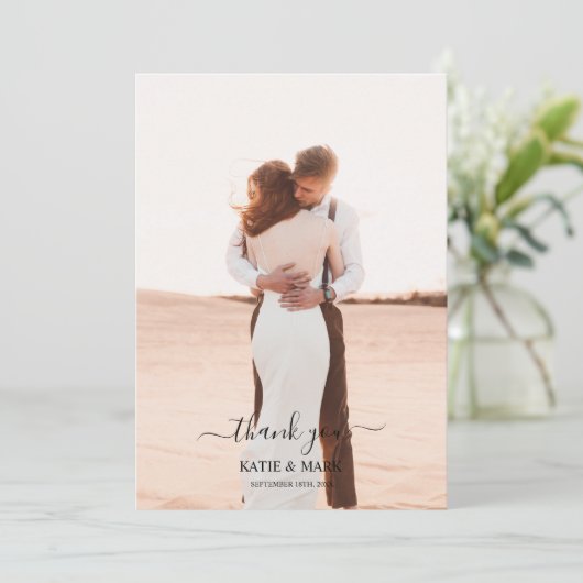 Weddenschap 2 Foto liefdesscript bruiloft Hartelij Bedankkaart (Staand voorkant)