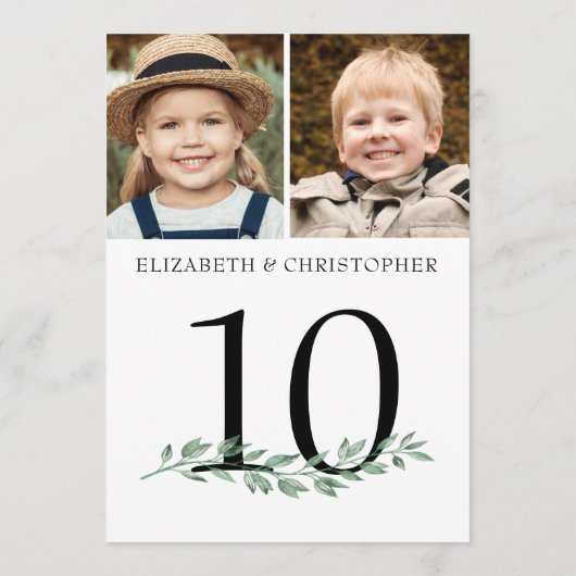 Weddenschap 2 Foto's Greenery Table Number 5x7 Sig Kaart (Achterkant)