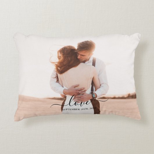 Weddenschap 2 Photo Memory Love Script Accent Kussen (Voorkant)