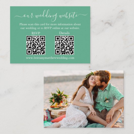 Weddenschap 2 QR RSVP Details Foto Neo Mint Green Informatiekaartje (Voorkant / Achterkant)
