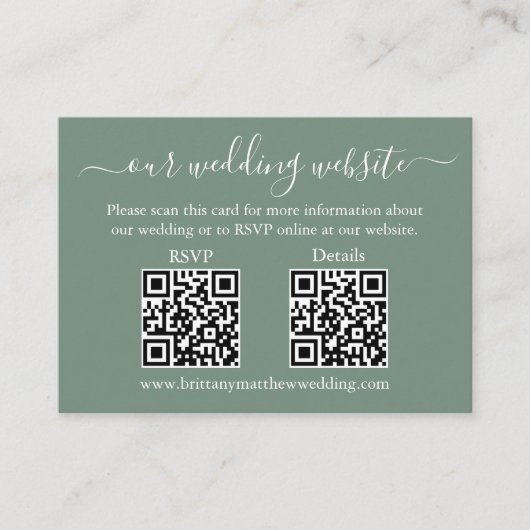 Weddenschap 2 QR RSVP - Details Foto Sage Green Informatiekaartje (Voorkant)