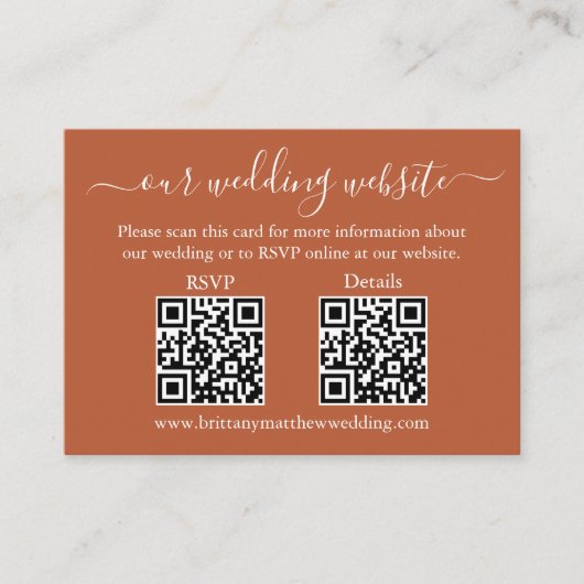 Weddenschap 2 QR RSVP Details Foto Terracotta Informatiekaartje (Voorkant)